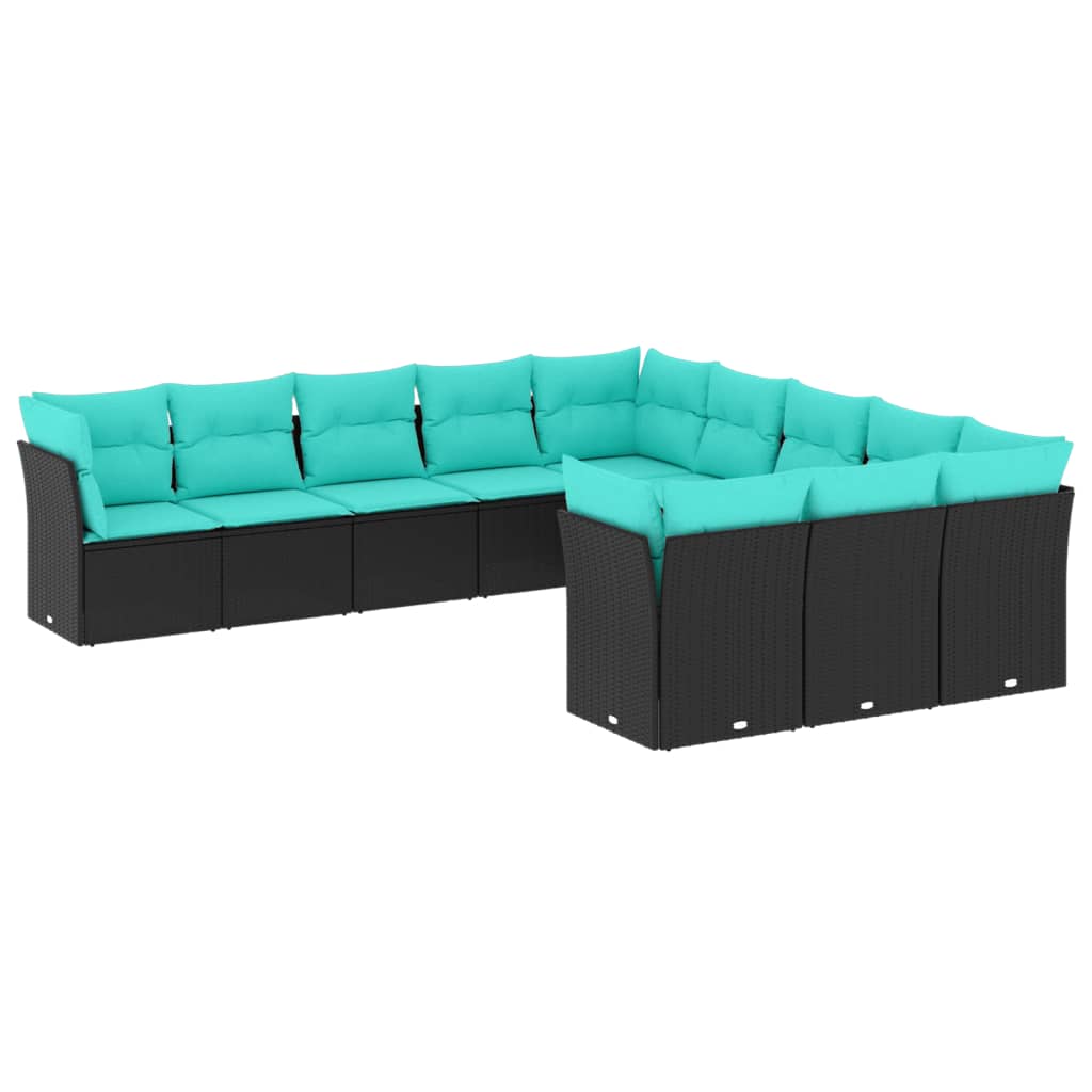 11-delige tuinbankset met kussens, zwart polyrotan is nu te koop bij PeponiXL, paradijselijk wonen!