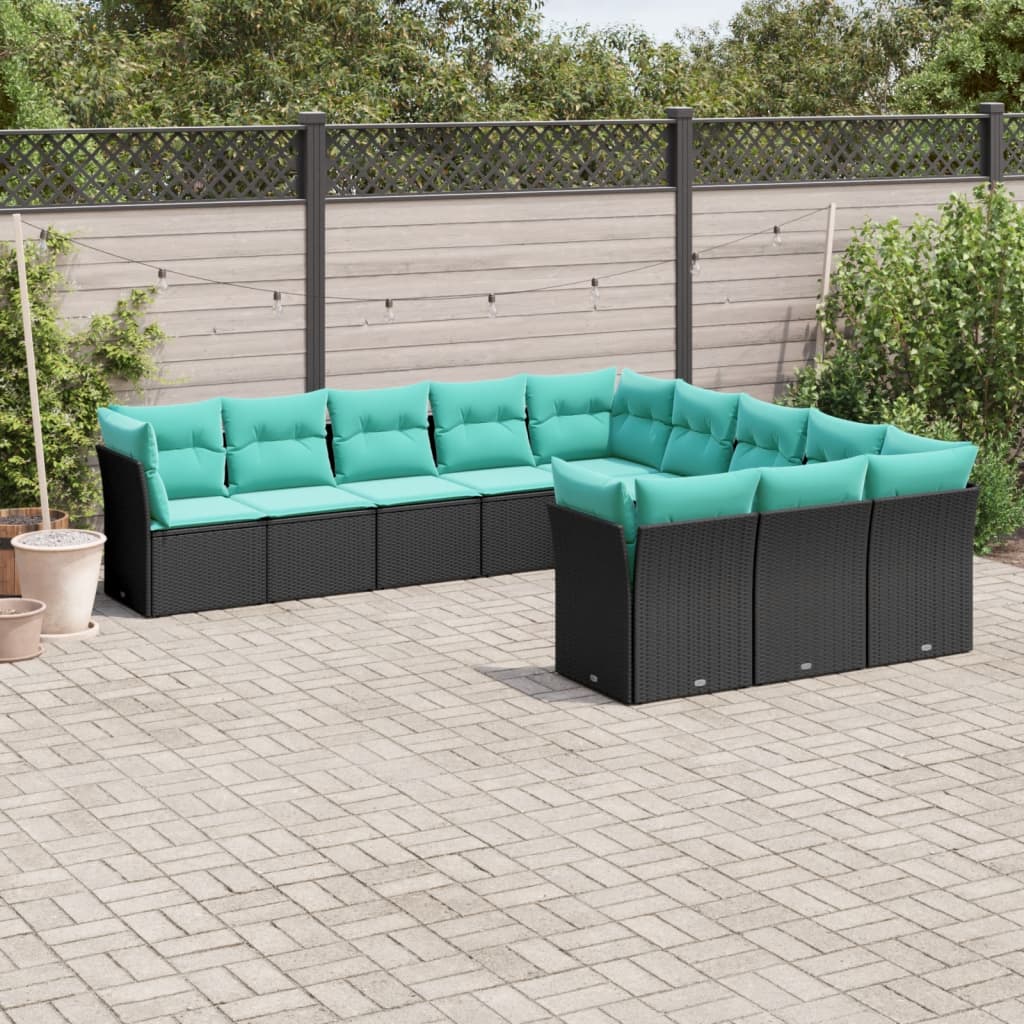 11-delige tuinbankset met kussens, zwart polyrotan is nu te koop bij PeponiXL, paradijselijk wonen!