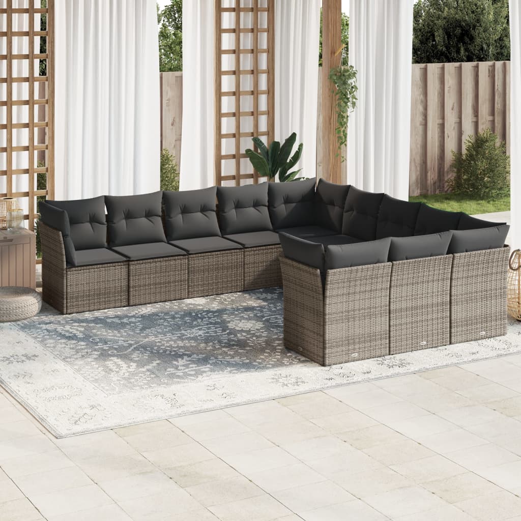 11-delige Loungeset met kussens poly rattan grijs is nu te koop bij PeponiXL, paradijselijk wonen!