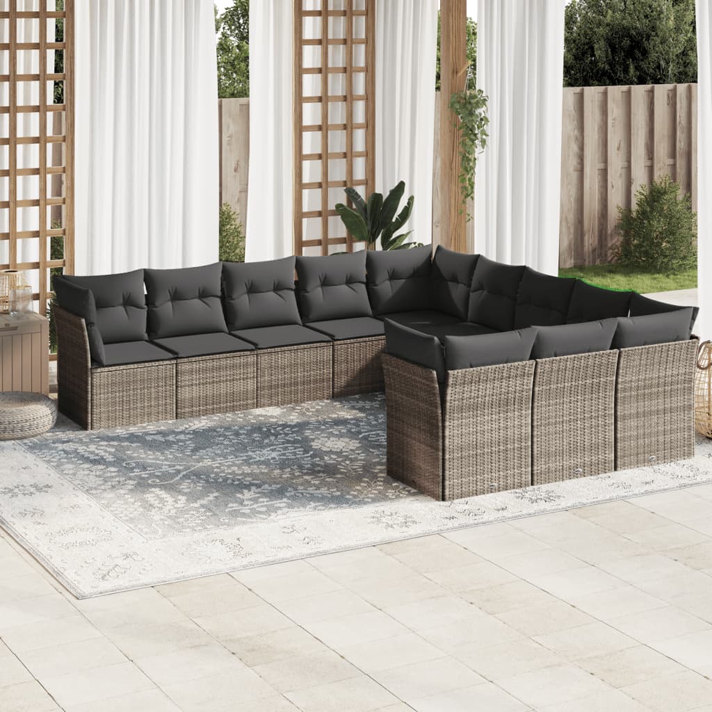 11-delige Loungeset met kussens poly rattan lichtgrijs is nu te koop bij PeponiXL, paradijselijk wonen!