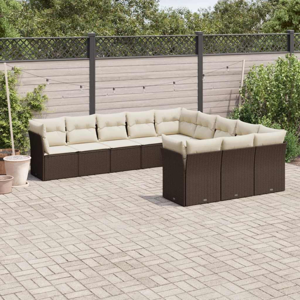 11-delige Loungeset met kussens poly rattan bruin is nu te koop bij PeponiXL, paradijselijk wonen!