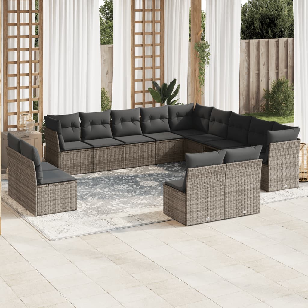 12-delige Loungeset met kussens poly rattan grijs is nu te koop bij PeponiXL, paradijselijk wonen!