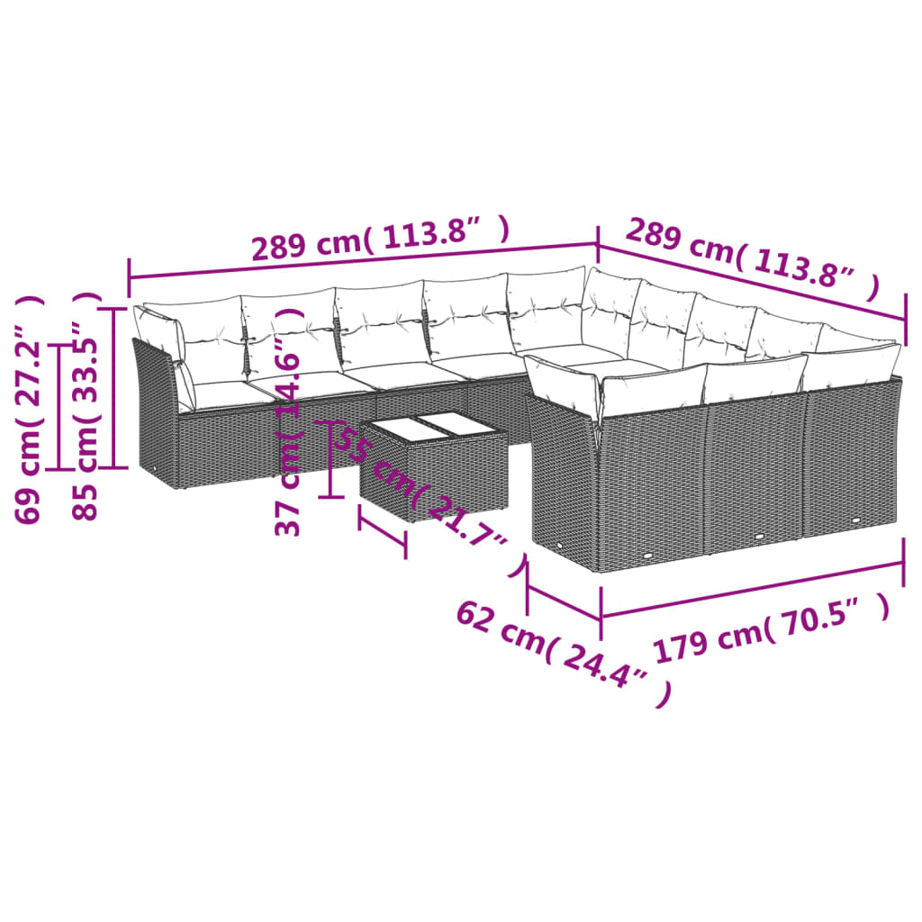12-delige Loungeset met kussens poly rattan lichtgrijs is nu te koop bij PeponiXL, paradijselijk wonen!