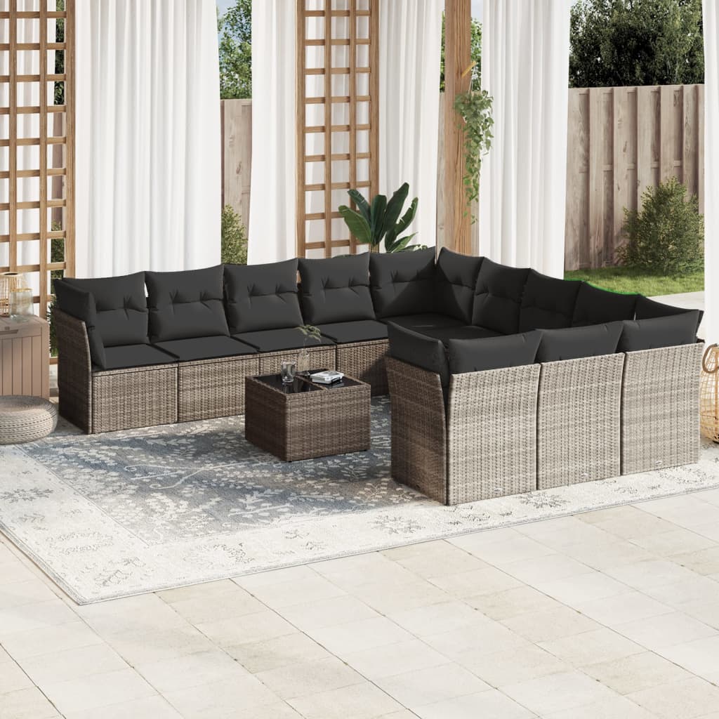 12-delige Loungeset met kussens poly rattan lichtgrijs is nu te koop bij PeponiXL, paradijselijk wonen!