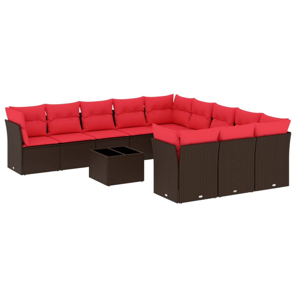 12-delige tuinbankset met kussens, bruin polyrotan is nu te koop bij PeponiXL, paradijselijk wonen!