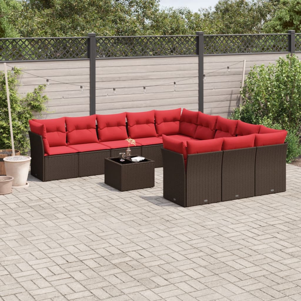 12-delige tuinbankset met kussens, bruin polyrotan is nu te koop bij PeponiXL, paradijselijk wonen!