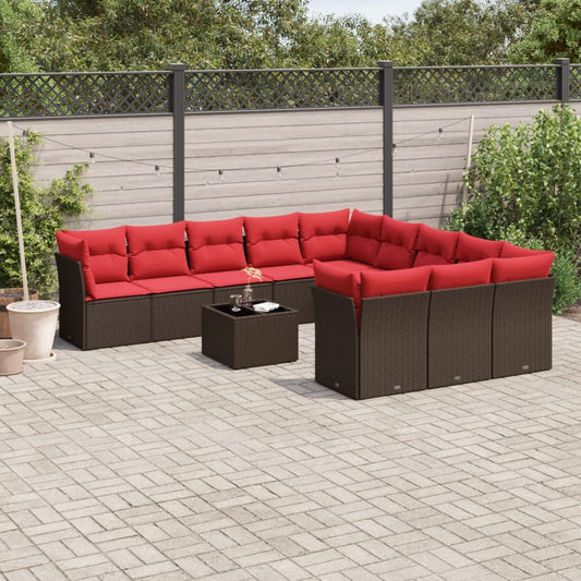 12-delige tuinbankset met kussens, bruin polyrotan is nu te koop bij PeponiXL, paradijselijk wonen!