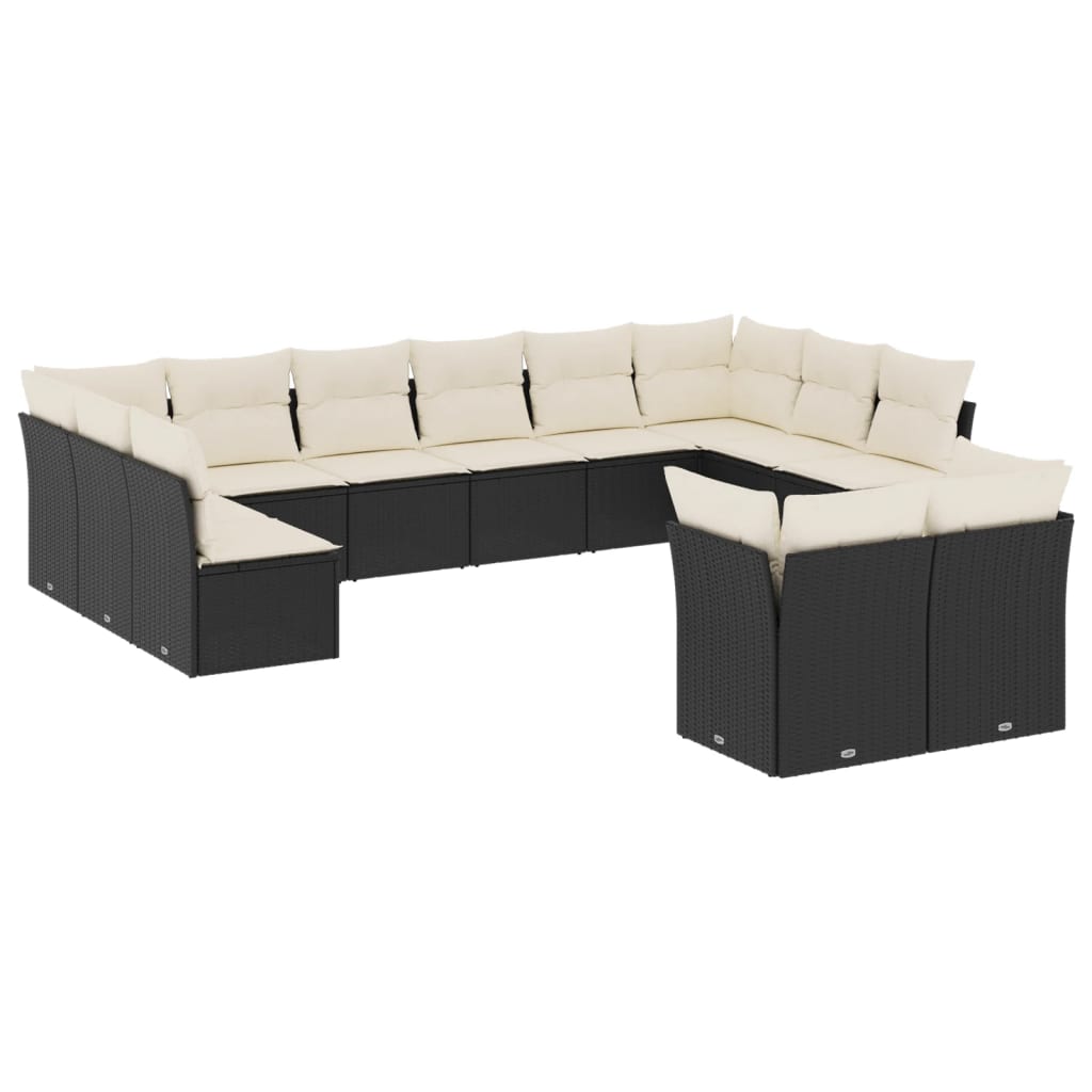 12-delige Loungeset met kussens poly rattan zwart is nu te koop bij PeponiXL, paradijselijk wonen!
