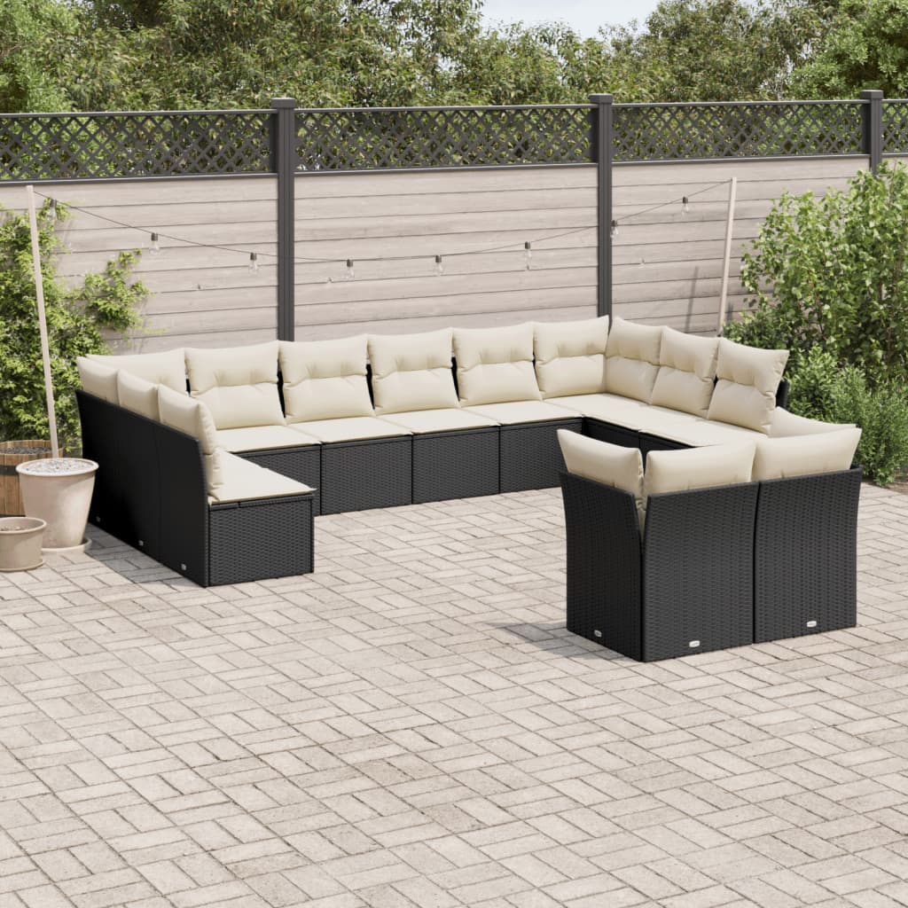 12-delige Loungeset met kussens poly rattan zwart is nu te koop bij PeponiXL, paradijselijk wonen!