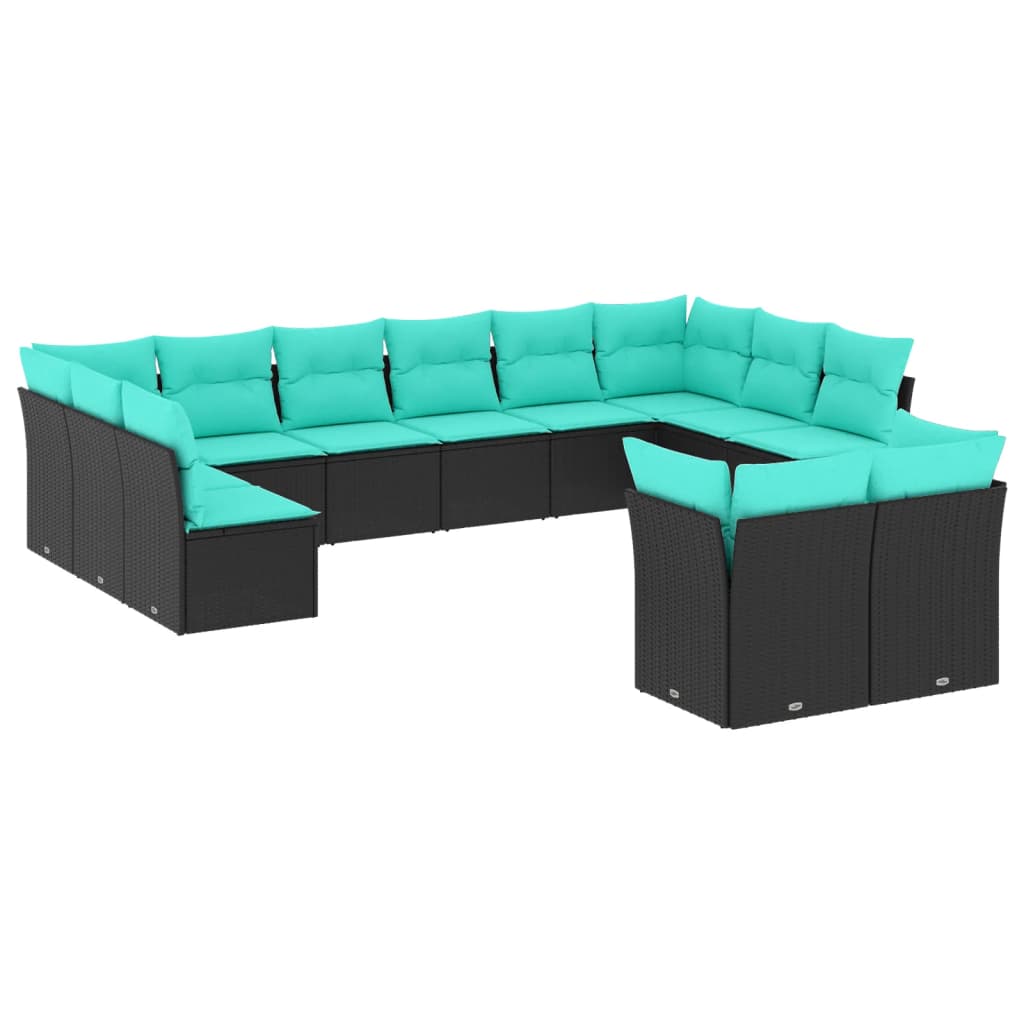 12-delige tuinbankset met kussens van zwart polyrotan is nu te koop bij PeponiXL, paradijselijk wonen!
