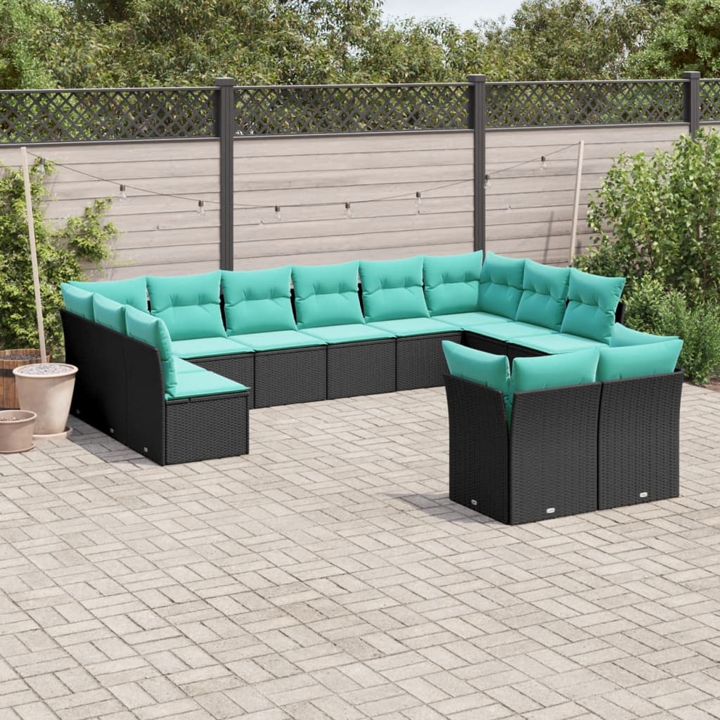 12-delige tuinbankset met kussens van zwart polyrotan is nu te koop bij PeponiXL, paradijselijk wonen!