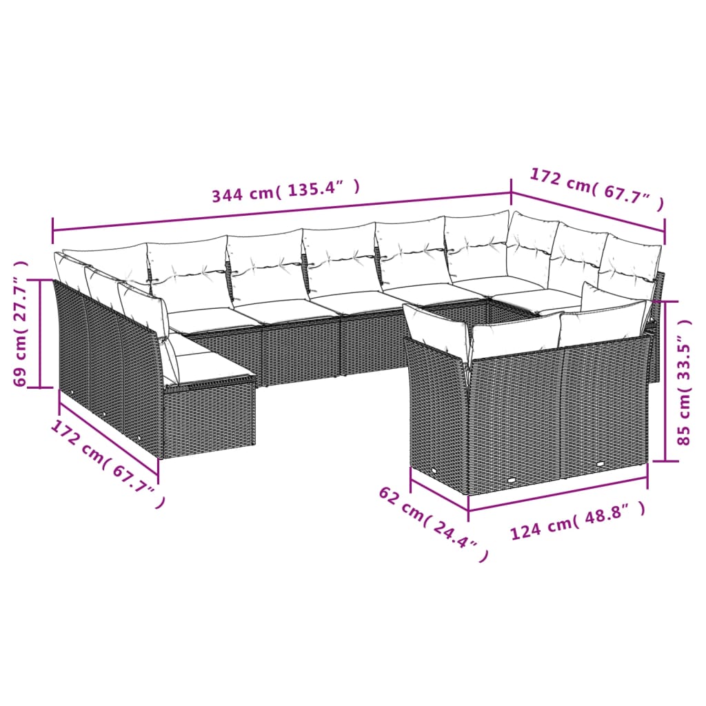12-delige Loungeset met kussens poly rattan beige is nu te koop bij PeponiXL, paradijselijk wonen!