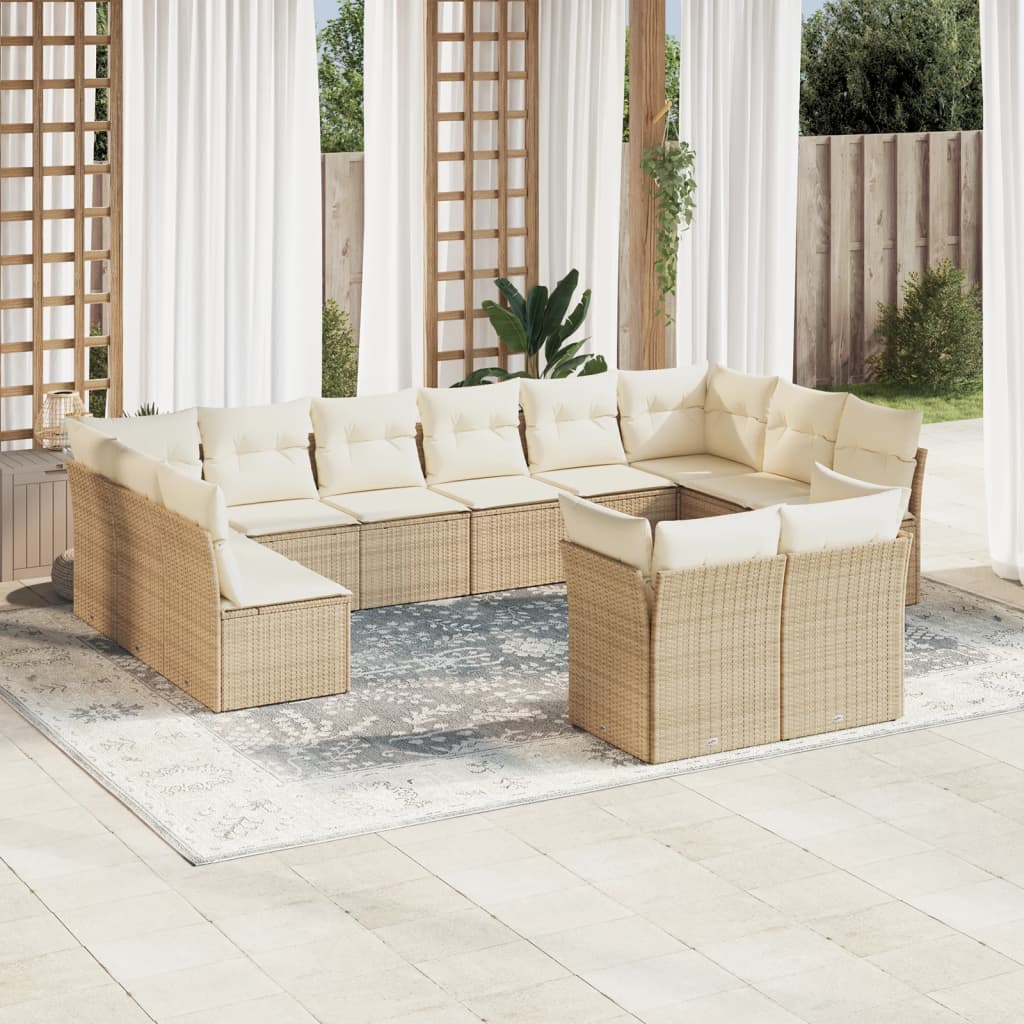 12-delige Loungeset met kussens poly rattan beige is nu te koop bij PeponiXL, paradijselijk wonen!