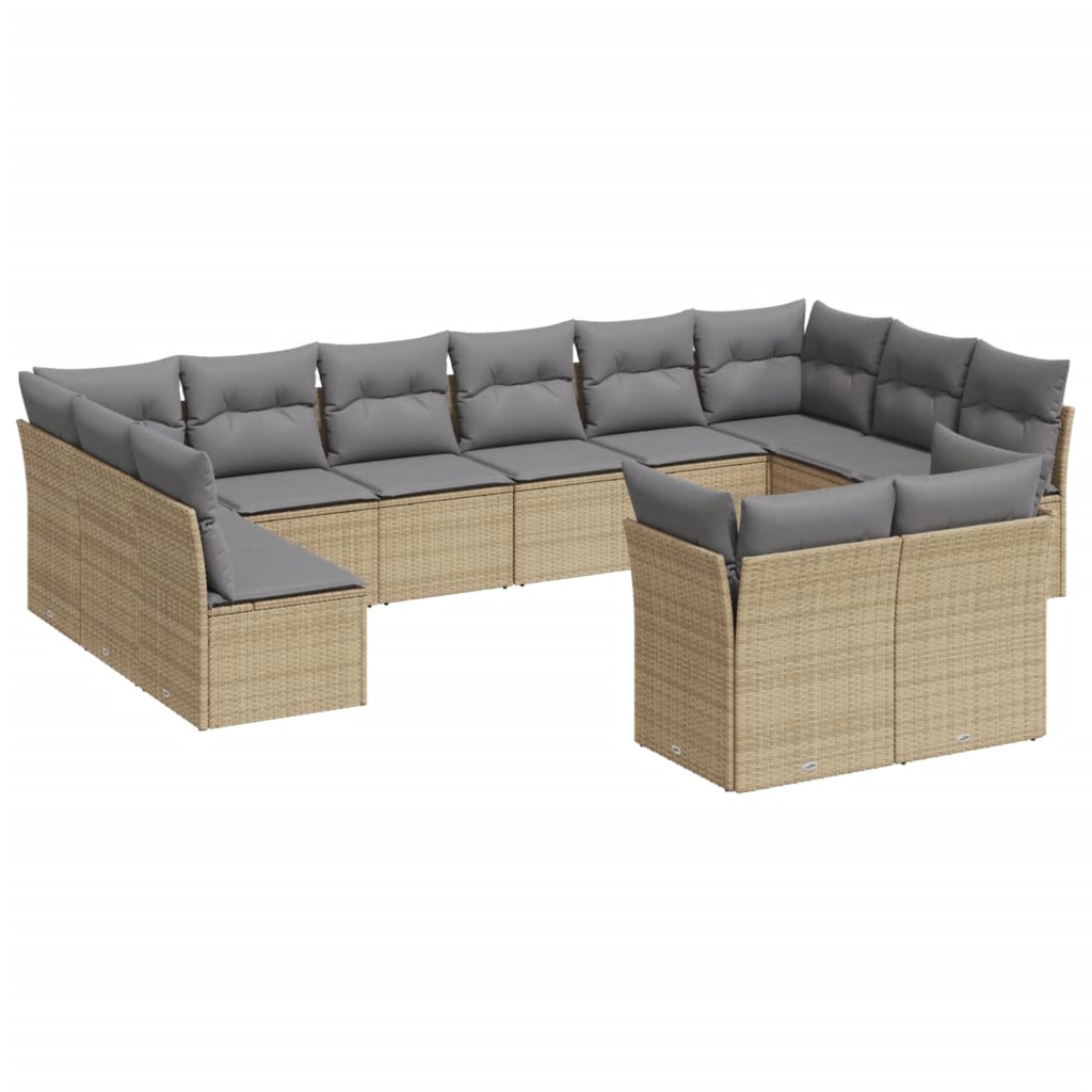 12-delige Loungeset met kussens poly rattan beige is nu te koop bij PeponiXL, paradijselijk wonen!