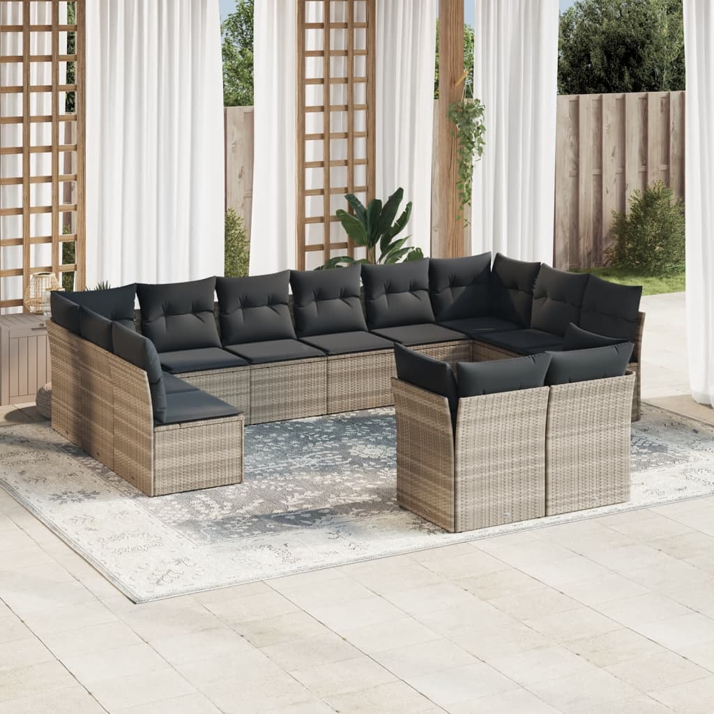 12-delige Loungeset met kussens poly rattan lichtgrijs is nu te koop bij PeponiXL, paradijselijk wonen!