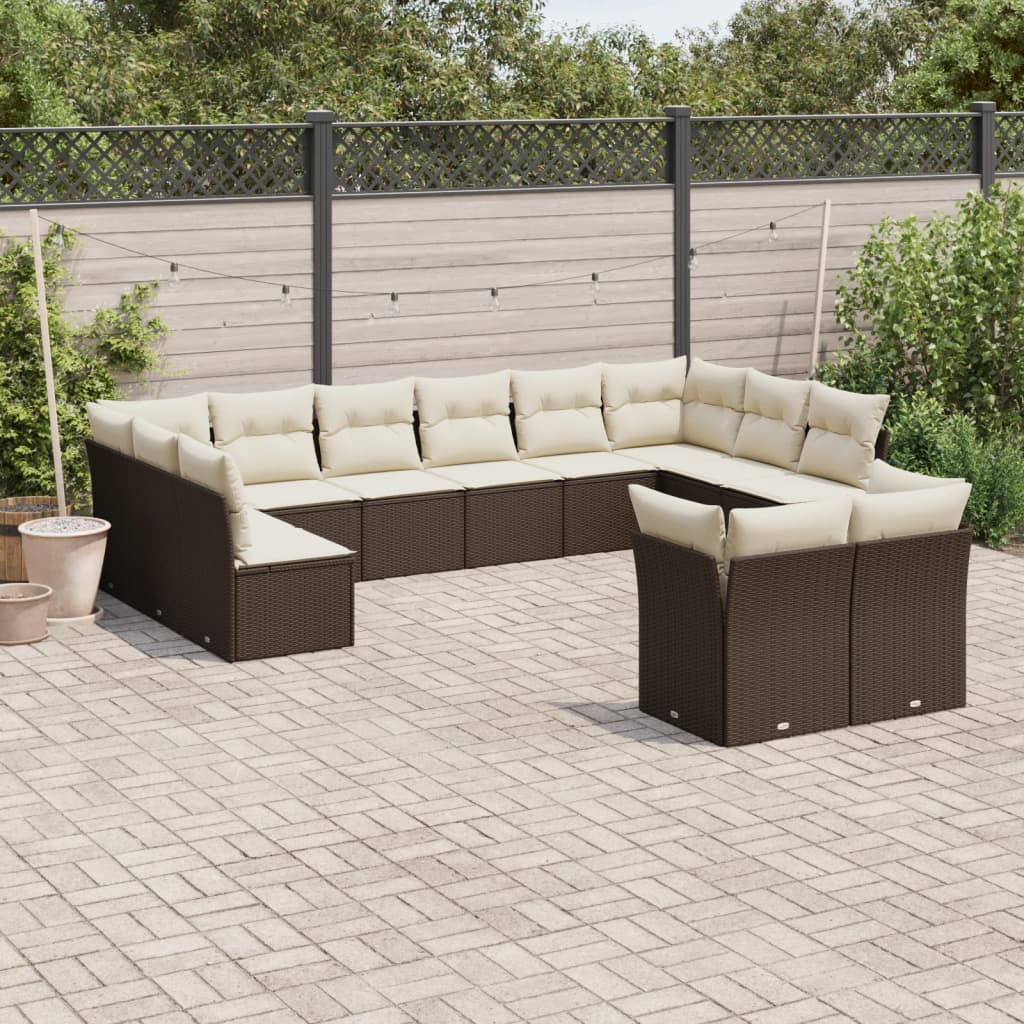 12-delige Loungeset met kussens poly rattan bruin is nu te koop bij PeponiXL, paradijselijk wonen!