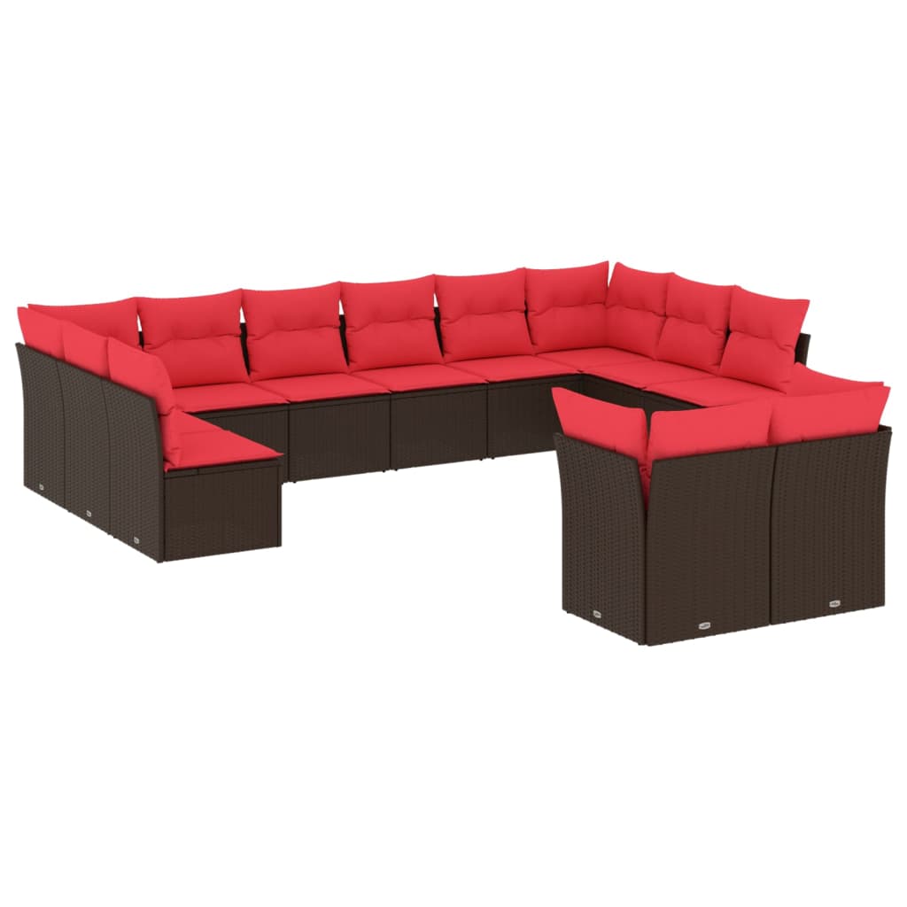 12-delige tuinbankset met kussens, bruin polyrotan is nu te koop bij PeponiXL, paradijselijk wonen!