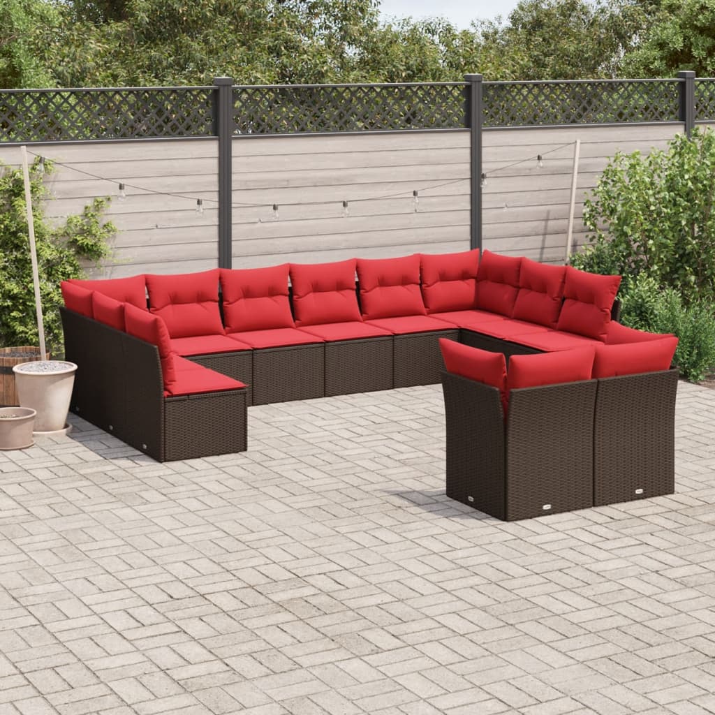 12-delige tuinbankset met kussens, bruin polyrotan is nu te koop bij PeponiXL, paradijselijk wonen!