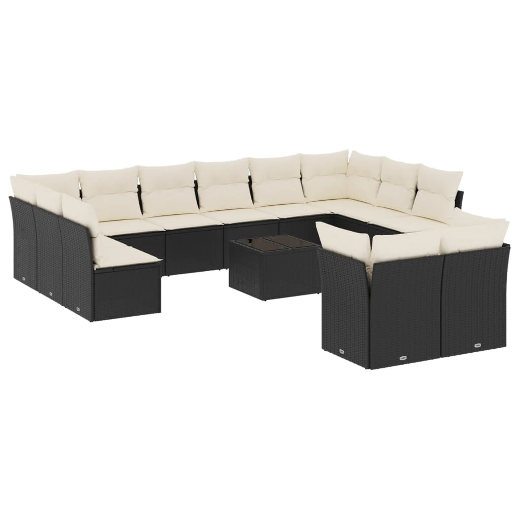 13-delige Loungeset met kussens poly rattan zwart is nu te koop bij PeponiXL, paradijselijk wonen!