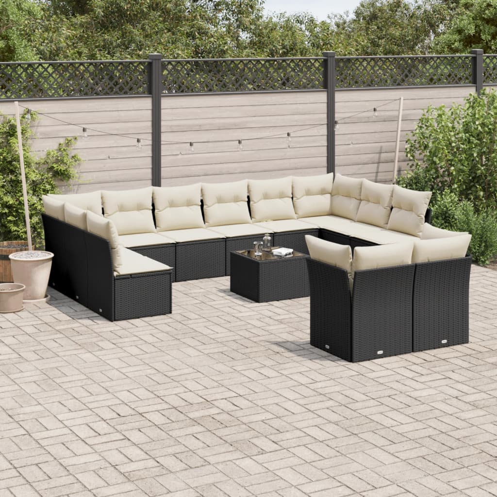 13-delige Loungeset met kussens poly rattan zwart is nu te koop bij PeponiXL, paradijselijk wonen!