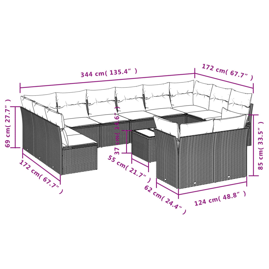 13-delige Loungeset met kussens poly rattan grijs is nu te koop bij PeponiXL, paradijselijk wonen!