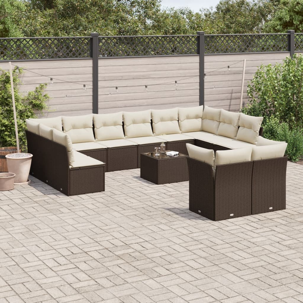 13-delige Loungeset met kussens poly rattan bruin is nu te koop bij PeponiXL, paradijselijk wonen!