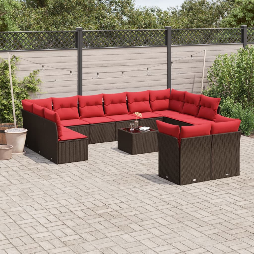 13-delige tuinbankset met kussens, bruin polyrotan is nu te koop bij PeponiXL, paradijselijk wonen!