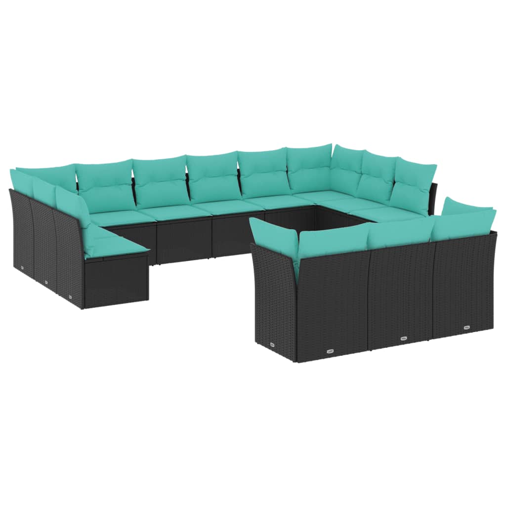 13-delige tuinbankset met kussens van zwart polyrotan is nu te koop bij PeponiXL, paradijselijk wonen!