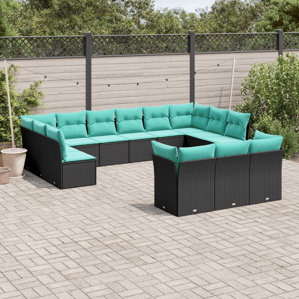 13-delige tuinbankset met kussens van zwart polyrotan is nu te koop bij PeponiXL, paradijselijk wonen!