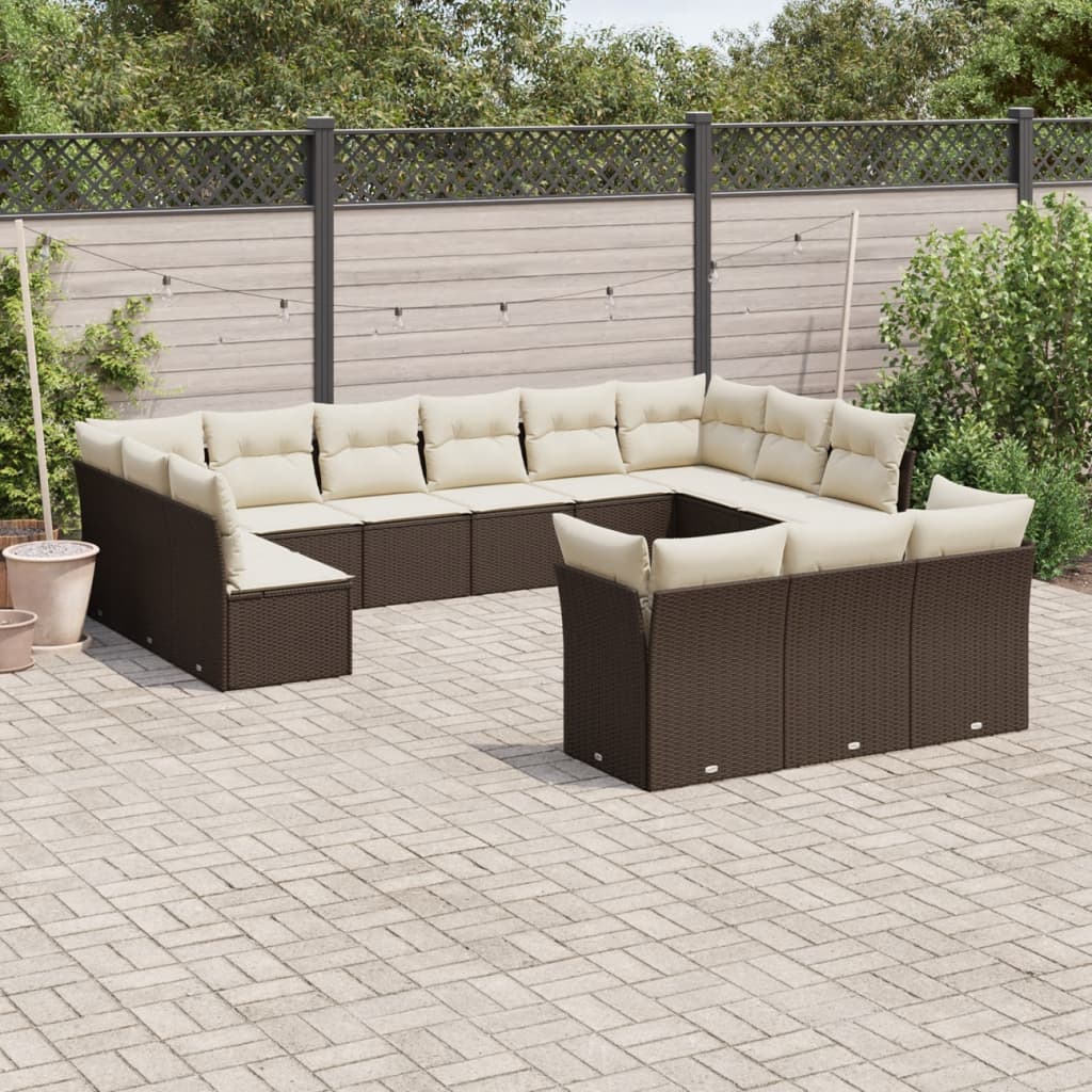 13-delige Loungeset met kussens poly rattan bruin is nu te koop bij PeponiXL, paradijselijk wonen!