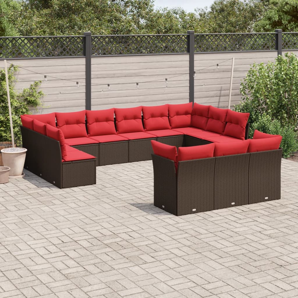 13-delige tuinbankset met kussens, bruin polyrotan is nu te koop bij PeponiXL, paradijselijk wonen!