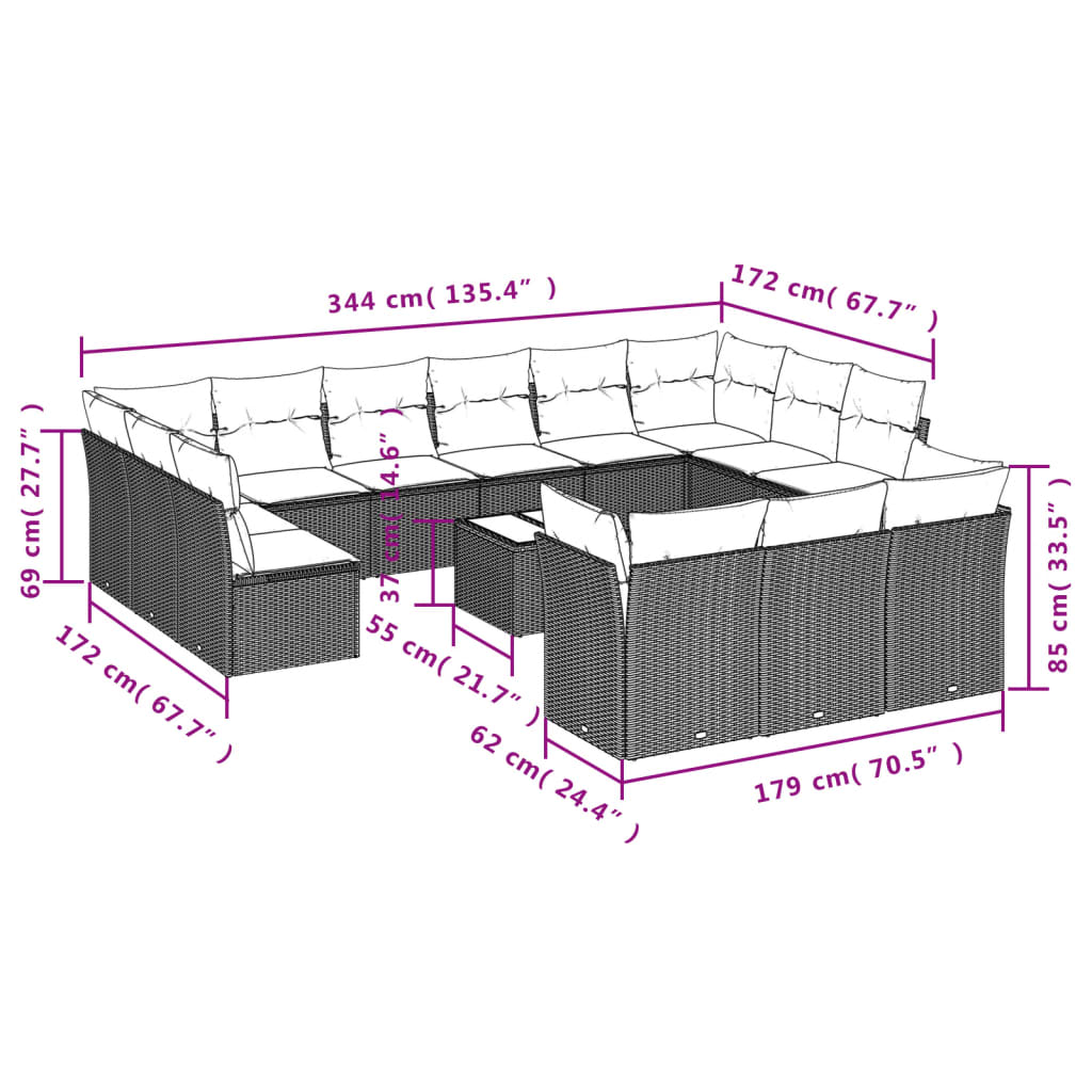 14-delige Loungeset met kussens poly rattan zwart is nu te koop bij PeponiXL, paradijselijk wonen!
