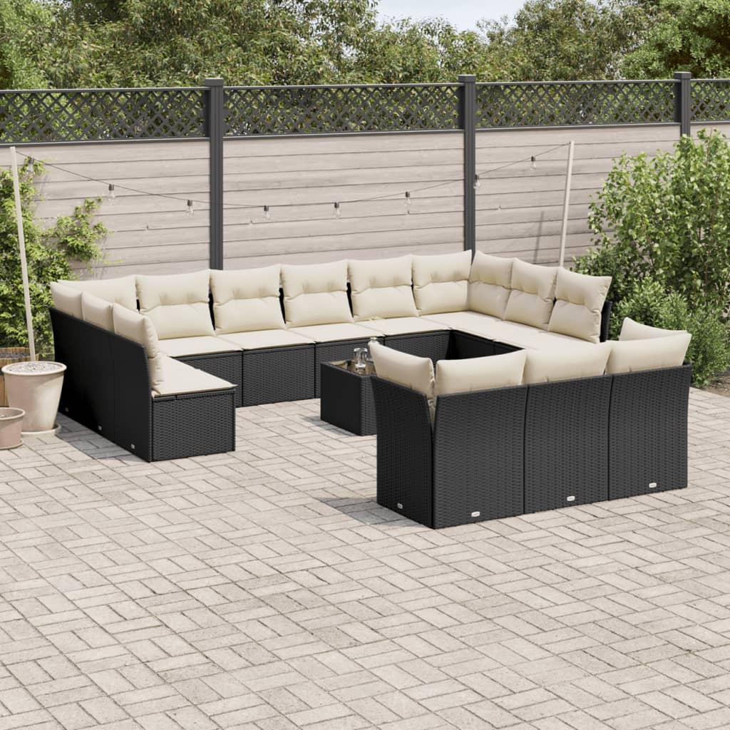 14-delige Loungeset met kussens poly rattan zwart is nu te koop bij PeponiXL, paradijselijk wonen!