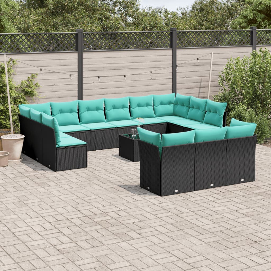 14-delige tuinbankset met kussens van zwart polyrotan is nu te koop bij PeponiXL, paradijselijk wonen!