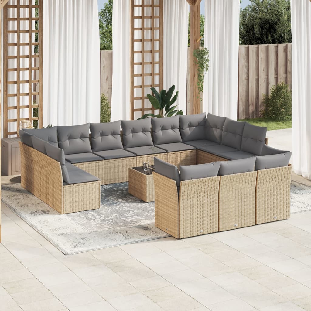 14-delige Loungeset met kussens poly rattan beige is nu te koop bij PeponiXL, paradijselijk wonen!
