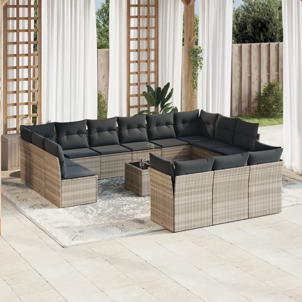 14-delige Loungeset met kussens poly rattan lichtgrijs is nu te koop bij PeponiXL, paradijselijk wonen!