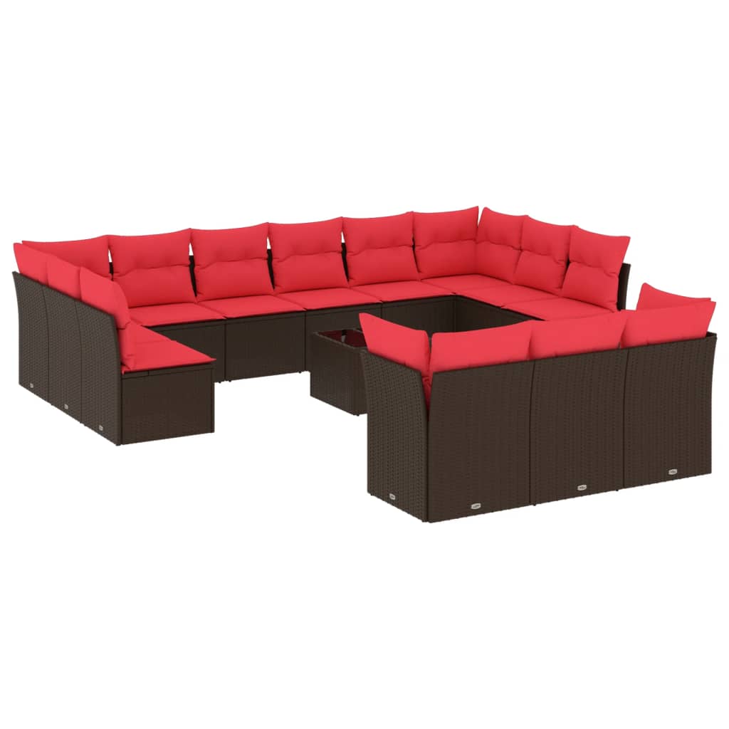 14-delige tuinbankset met kussens, bruin polyrotan is nu te koop bij PeponiXL, paradijselijk wonen!
