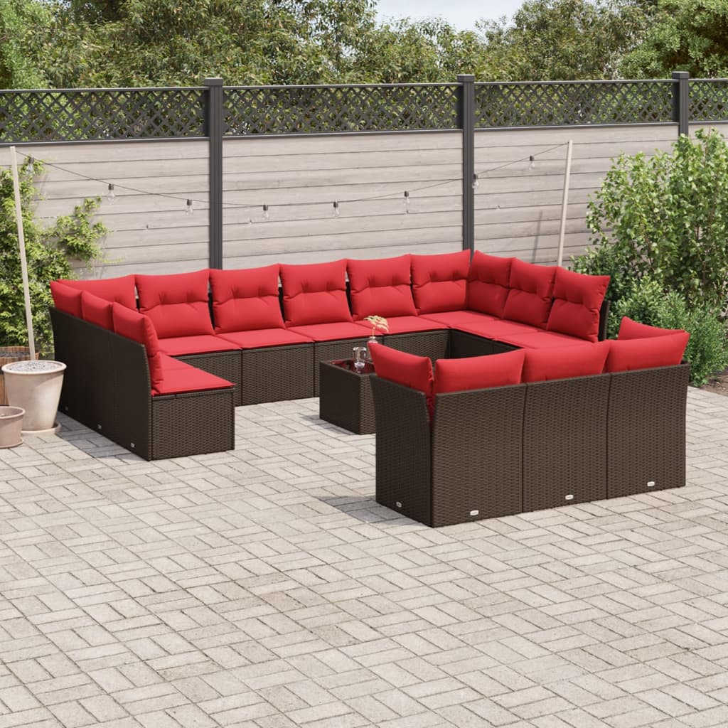 14-delige tuinbankset met kussens, bruin polyrotan is nu te koop bij PeponiXL, paradijselijk wonen!