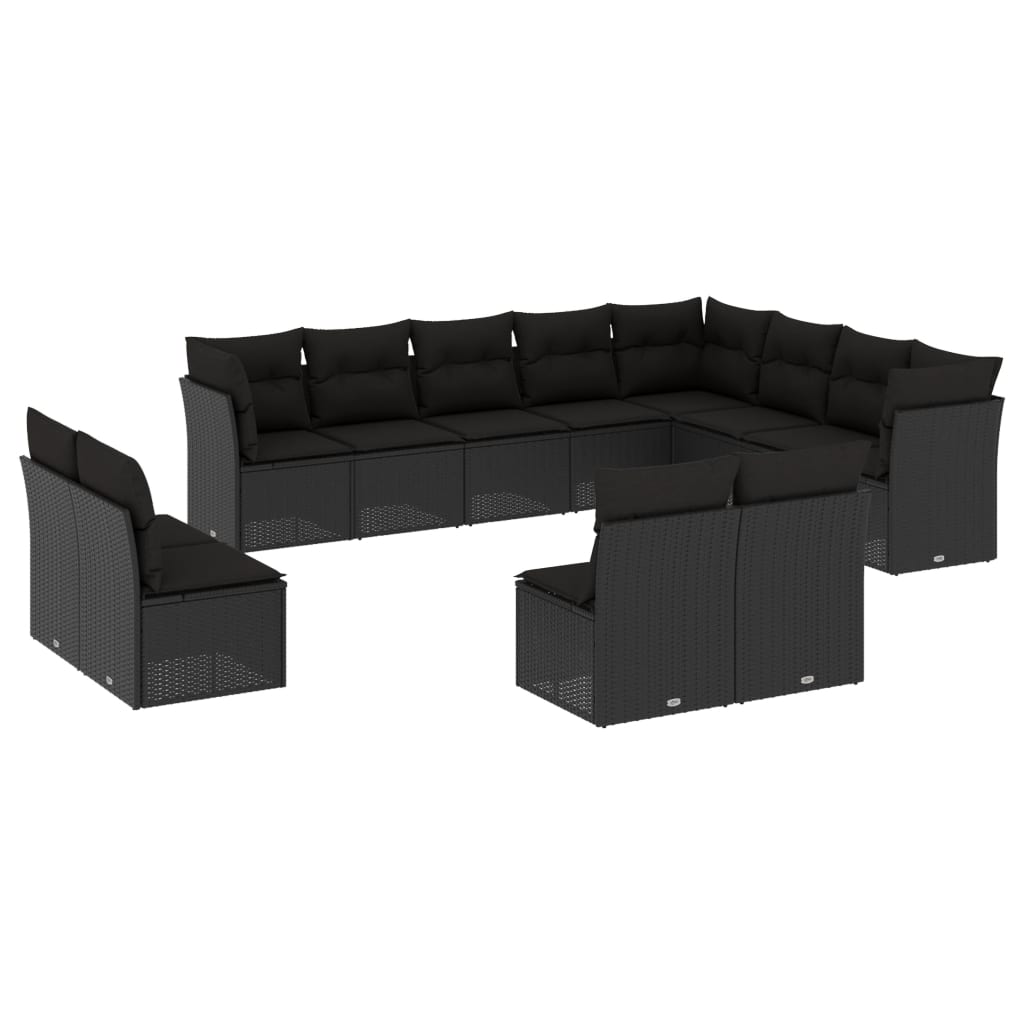 12-delige Loungeset met kussens poly rattan zwart is nu te koop bij PeponiXL, paradijselijk wonen!