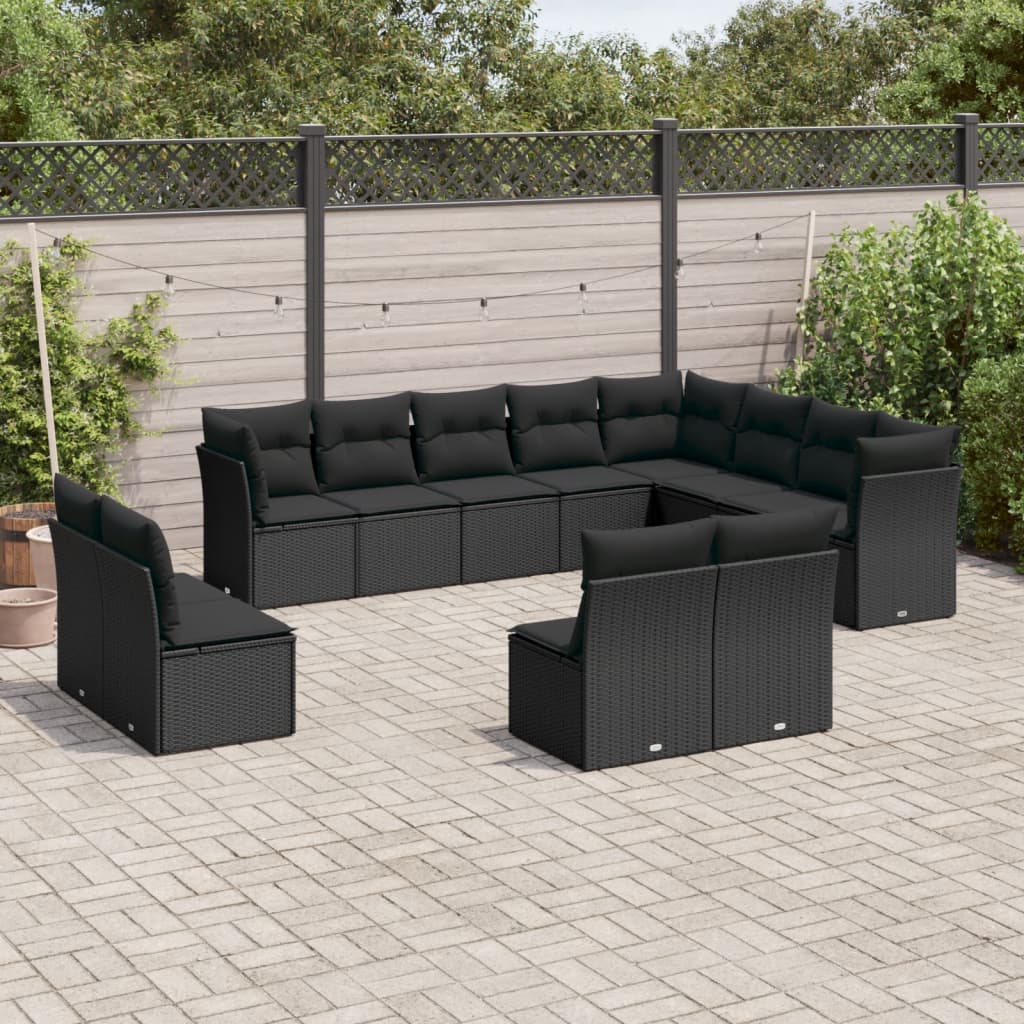 12-delige Loungeset met kussens poly rattan zwart is nu te koop bij PeponiXL, paradijselijk wonen!