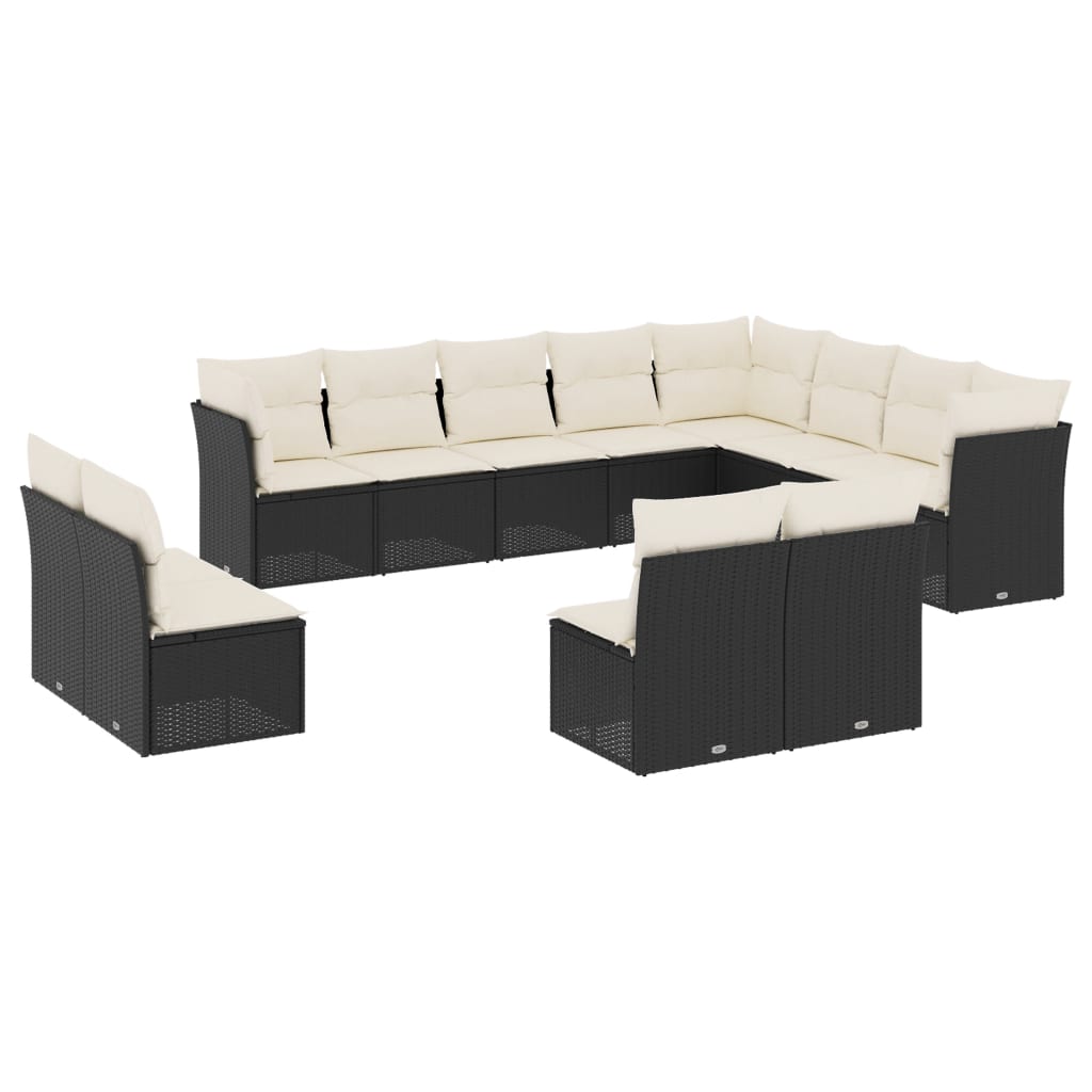 12-delige Loungeset met kussens poly rattan zwart is nu te koop bij PeponiXL, paradijselijk wonen!