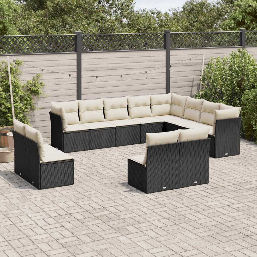 12-delige Loungeset met kussens poly rattan zwart is nu te koop bij PeponiXL, paradijselijk wonen!