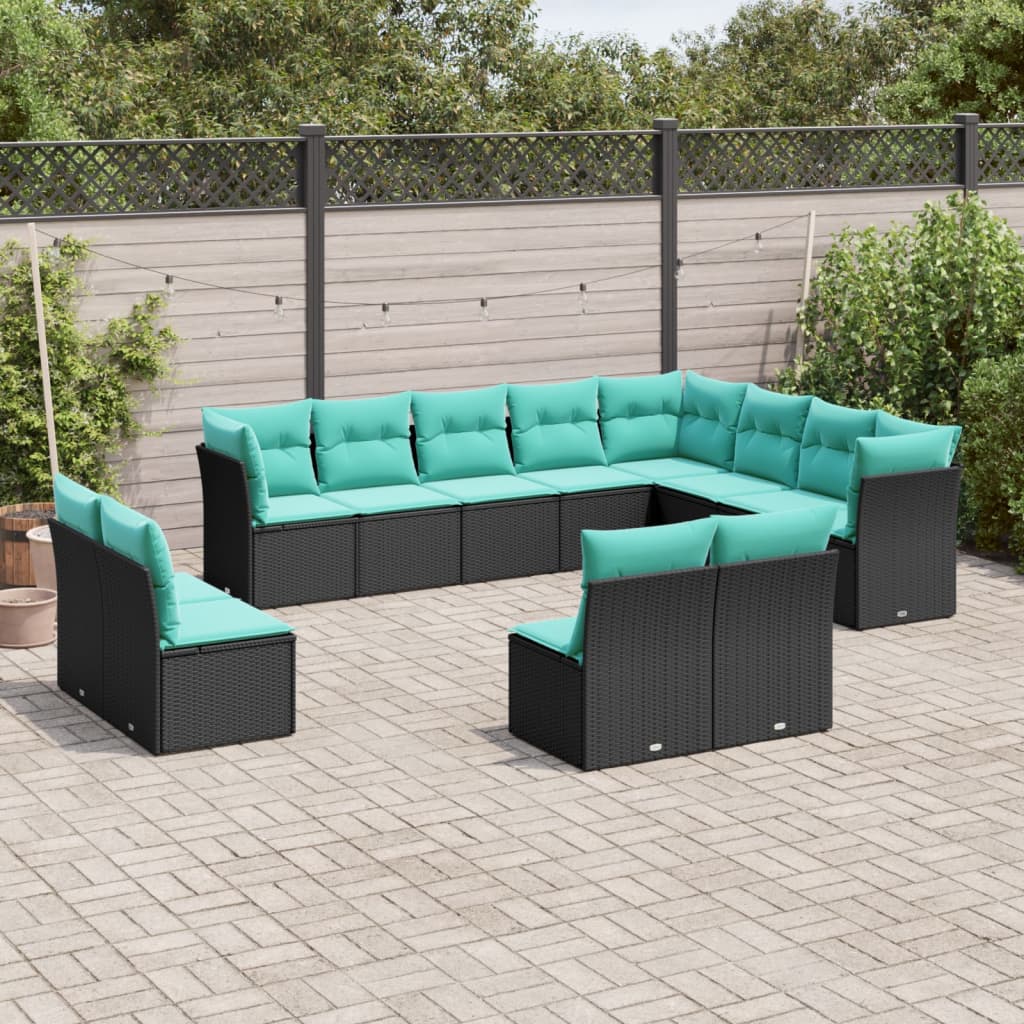 12-delige tuinbankset met kussens van zwart polyrotan is nu te koop bij PeponiXL, paradijselijk wonen!