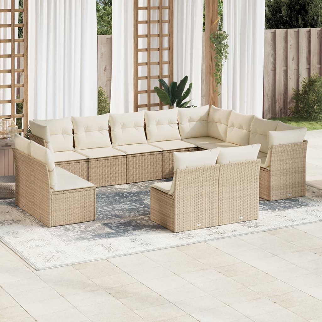 12-delige Loungeset met kussens poly rattan beige is nu te koop bij PeponiXL, paradijselijk wonen!