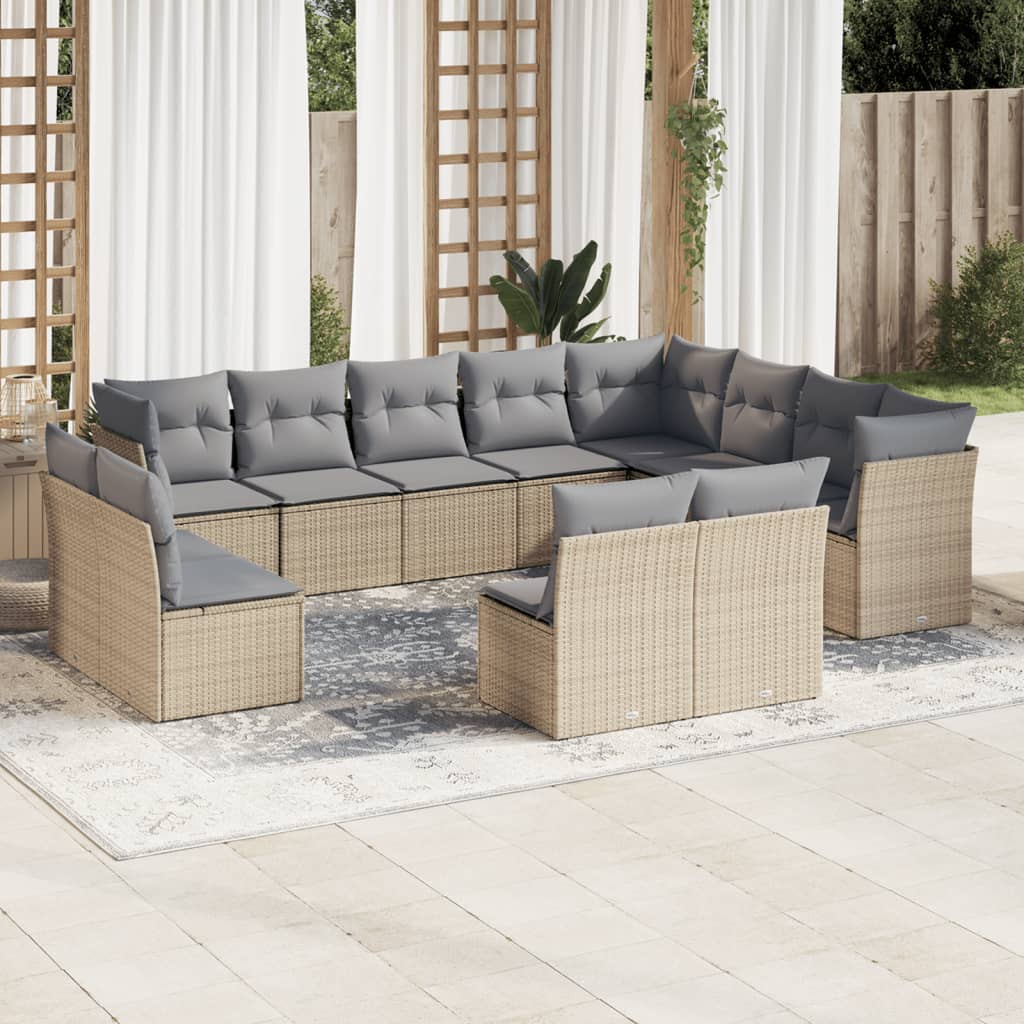 12-delige Loungeset met kussens poly rattan beige is nu te koop bij PeponiXL, paradijselijk wonen!