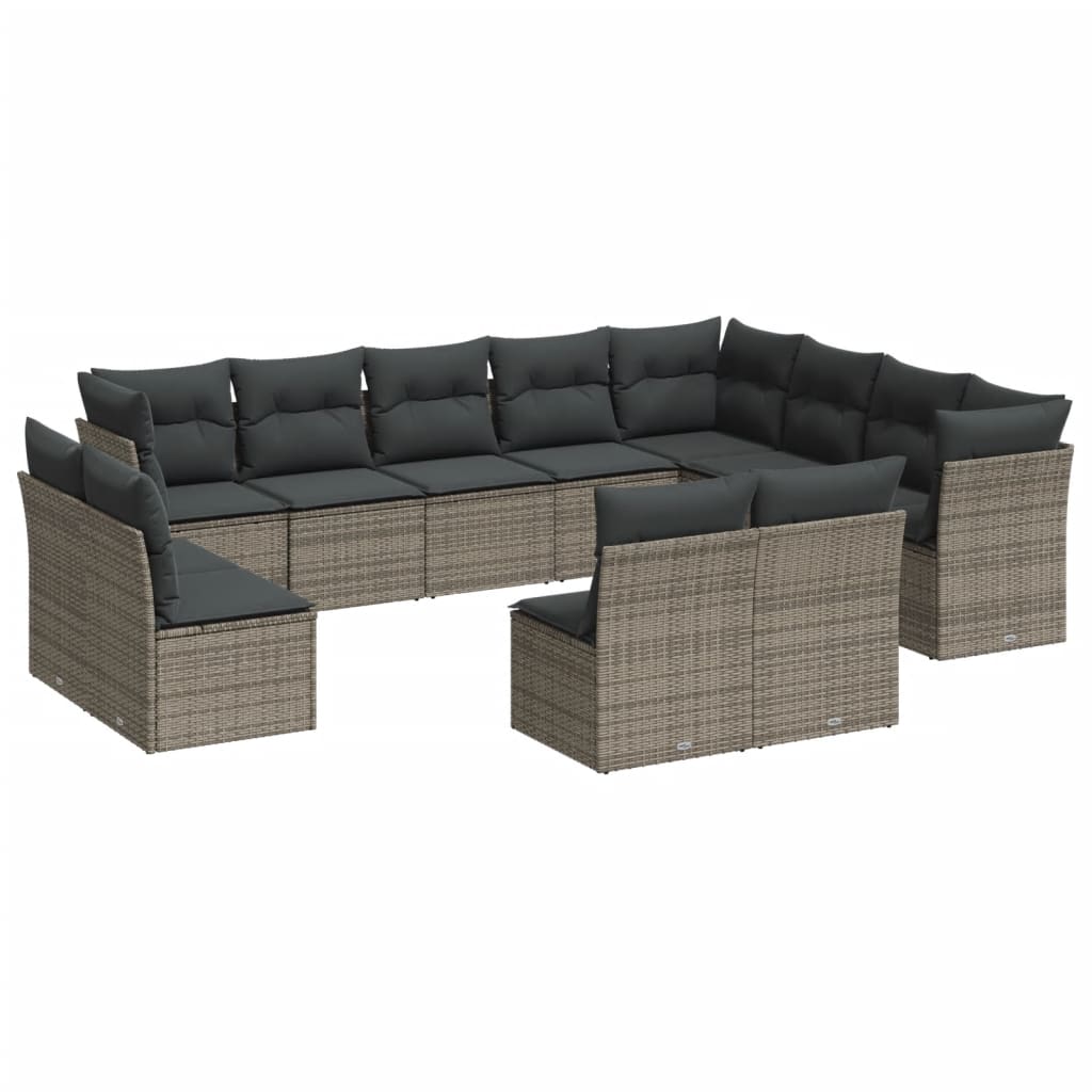 12-delige Loungeset met kussens poly rattan grijs is nu te koop bij PeponiXL, paradijselijk wonen!