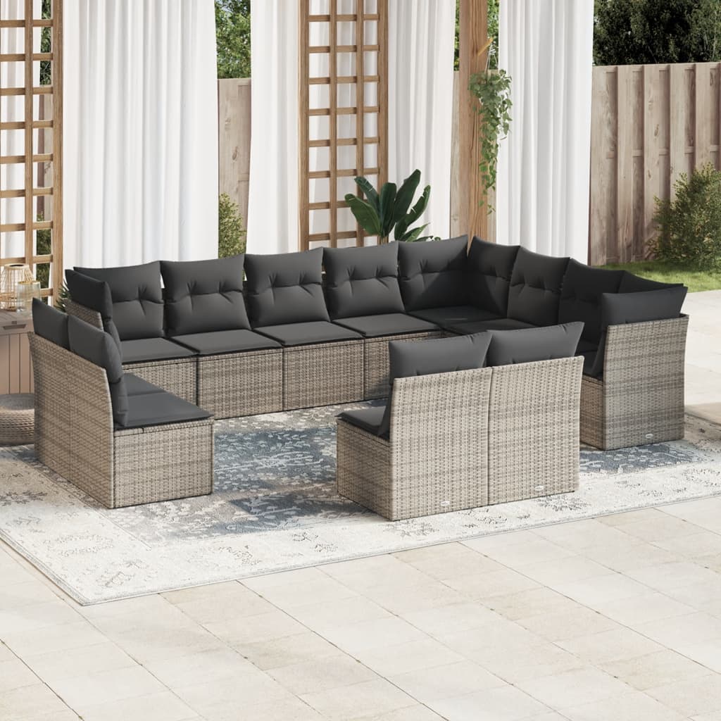 12-delige Loungeset met kussens poly rattan grijs is nu te koop bij PeponiXL, paradijselijk wonen!