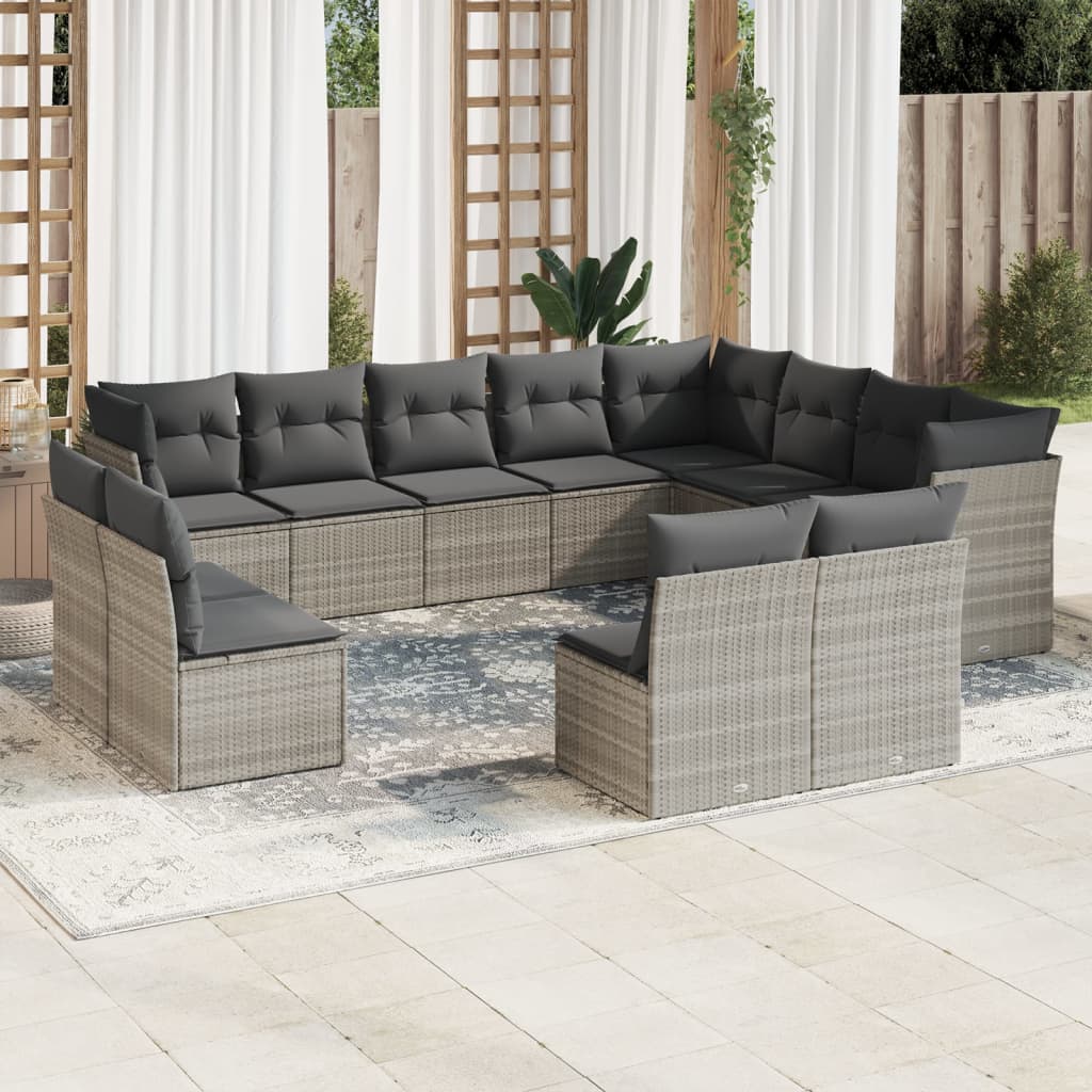 12-delige Loungeset met kussens poly rattan lichtgrijs is nu te koop bij PeponiXL, paradijselijk wonen!