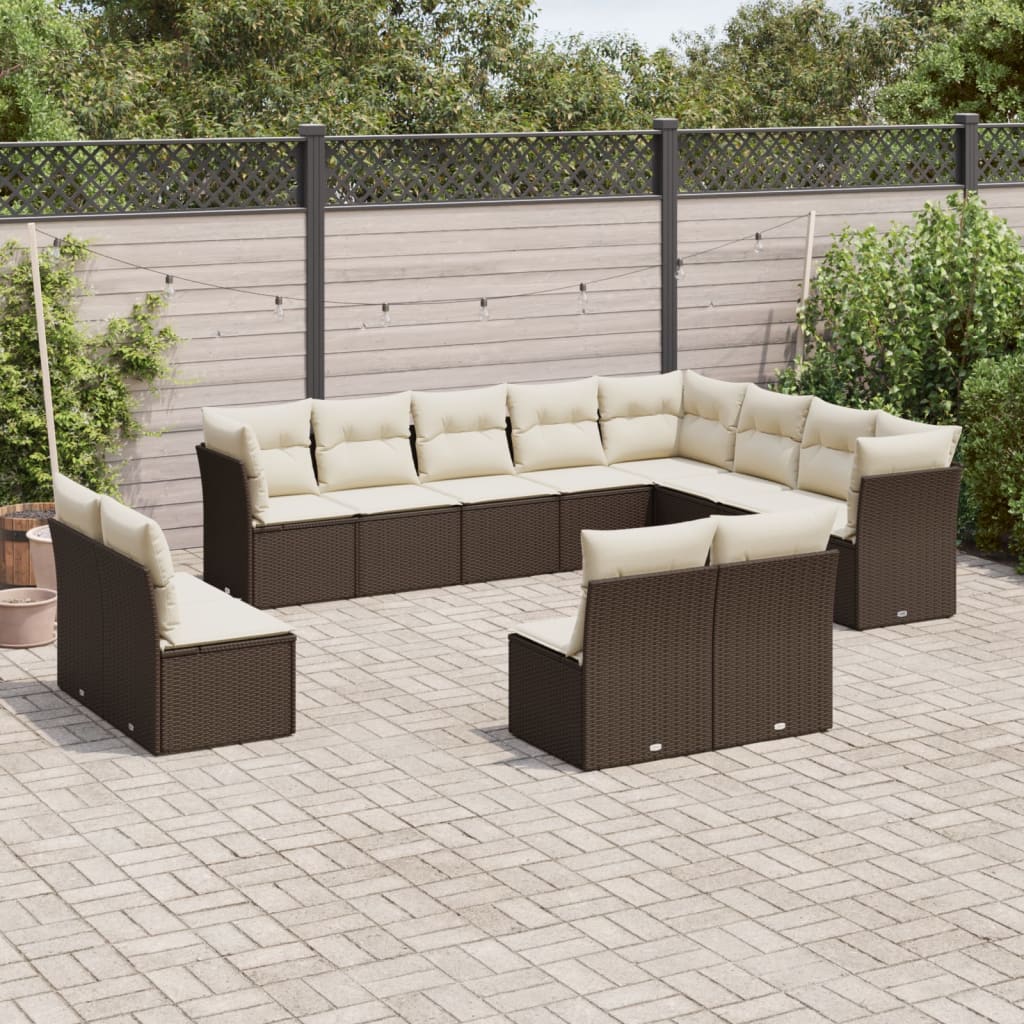 12-delige Loungeset met kussens poly rattan bruin is nu te koop bij PeponiXL, paradijselijk wonen!
