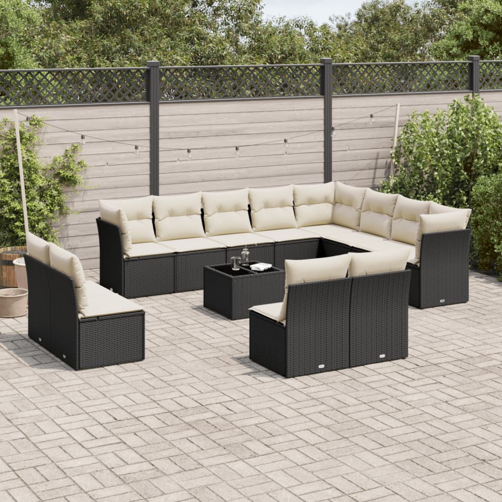 13-delige Loungeset met kussens poly rattan zwart is nu te koop bij PeponiXL, paradijselijk wonen!